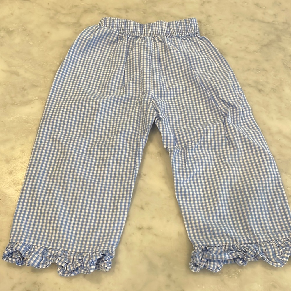 Smocked South blue gingham ruffle pants